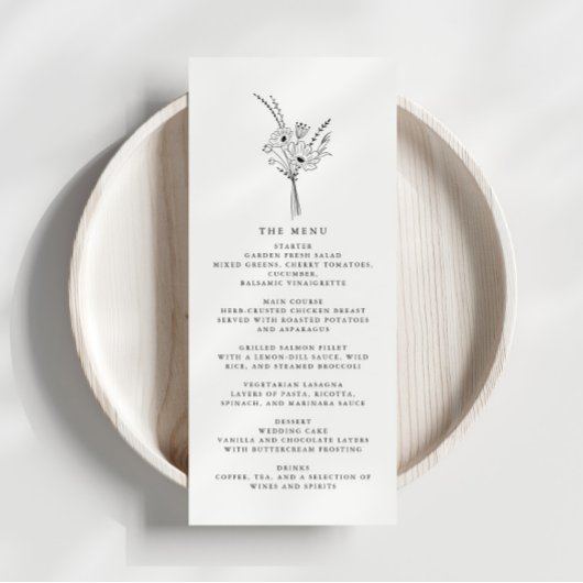 Elegant Eenvoudig Bloemen Bruiloft Receptie Menu