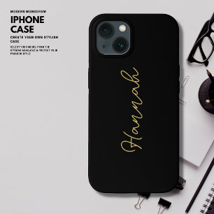 Elegant Eenvoudig Chique Zwart en Goud Script Mono iPhone 13 Hoesje