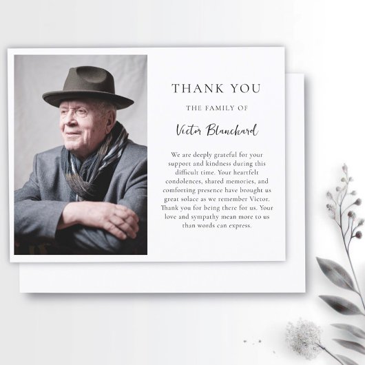 Elegant & eenvoudig dank u begrafenisfoto bedankkaart