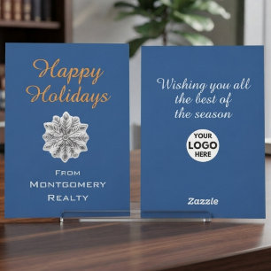Elegant Eenvoudig Goud Navyblauw Logo Geen Foto Feestdagenkaart