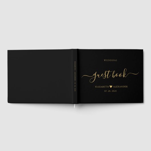 Elegant Eenvoudig Goud Script Zwart Bruiloft Gastenboek (Volledig)