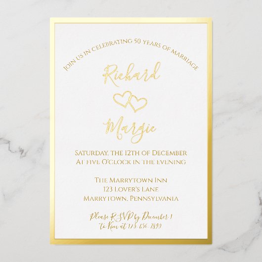 Elegant eenvoudig gouden 50e bruiloft Jubileum Folie Uitnodiging (Voorkant)