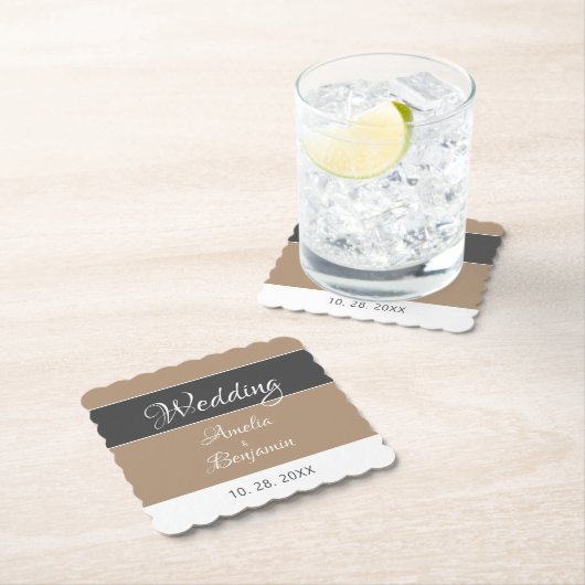 Elegant Eenvoudig Grijs Beige Script Bruiloft Kartonnen Onderzetters (Insitu)