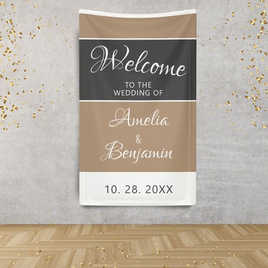 Elegant Eenvoudig Grijs Beige Script Bruiloft Welk Spandoek
