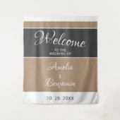 Elegant Eenvoudig Grijs Beige Script Bruiloft Welk Wandkleed (Voorkant)