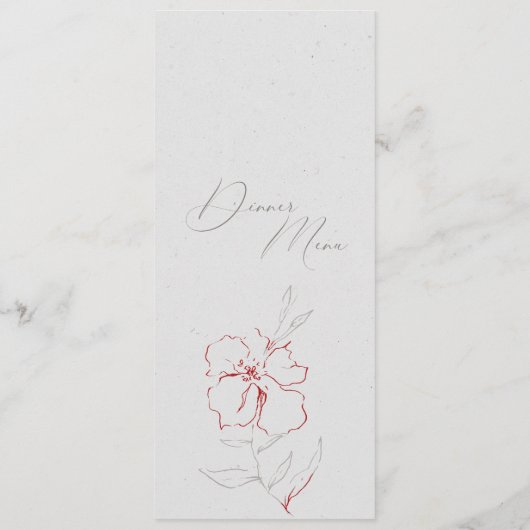 Elegant eenvoudig grijs en rode bloemen Menu (Achterkant)