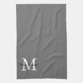 Elegant eenvoudig grijs wit monogram familienaam theedoek (Verticaal)