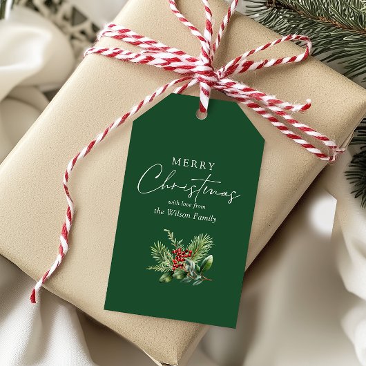 Elegant eenvoudig groen kerstgroen cadeaulabel
