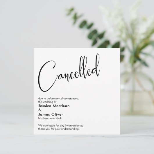 Elegant, Eenvoudig huwelijk geannuleerd aankondigi Kaart (Staand voorkant)