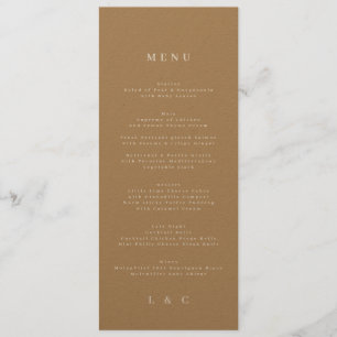 Elegant Eenvoudig Kraft Monogram Bruiloft Menu
