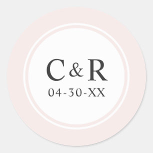 Elegant Eenvoudig Licht Roze Trouwmonogram Ronde Sticker