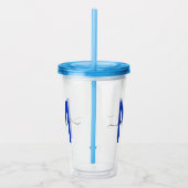 Elegant Eenvoudig Marine Blauw Wit Monogram Acryl Drinkbeker (Rechts)