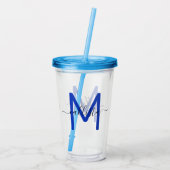 Elegant Eenvoudig Marine Blauw Wit Monogram Acryl Drinkbeker (Achterkant)