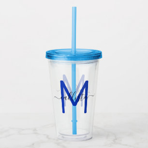 Elegant Eenvoudig Marine Blauw Wit Monogram Acryl Drinkbeker