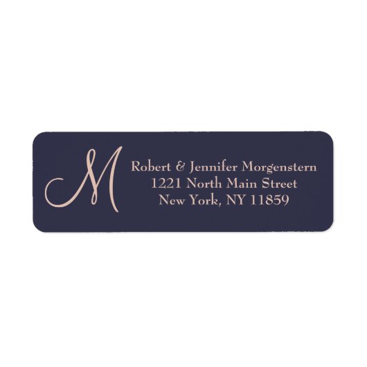 Elegant eenvoudig marineblauw en Bleek roze monogr Etiket (Voorkant)