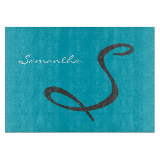 Elegant eenvoudig modern chic trendy monogram blau snijplank