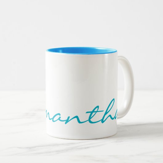 Elegant eenvoudig modern chic trendy monogram blau tweekleurige koffiemok (Voorkant rechts)