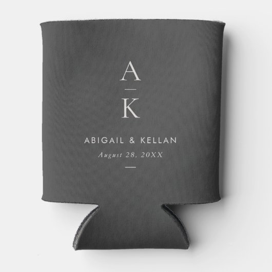 Elegant Eenvoudig Modern Grijs Monogram Bruiloft Blikjeskoeler (Voorkant)