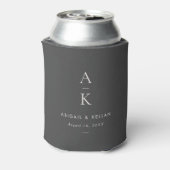 Elegant Eenvoudig Modern Grijs Monogram Bruiloft Blikjeskoeler (Blikje Achterkant)