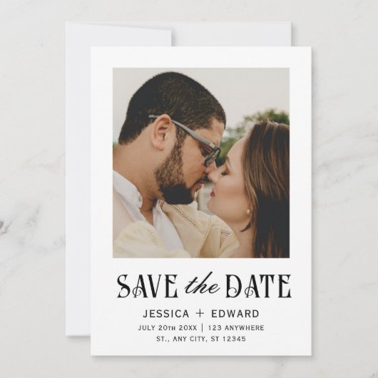 Elegant Eenvoudig Modern Minimaal Script Foto Chic Save The Date (Voorkant)