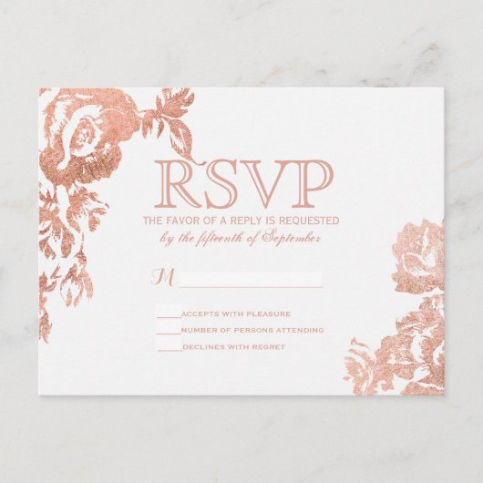 Elegant Eenvoudig Modern Roos Goud Bloemen Faux Pr Uitnodiging Briefkaart (Voorkant)