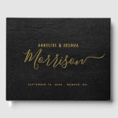 Elegant eenvoudig modern script zwart bruiloft gastenboek (Voorkant)