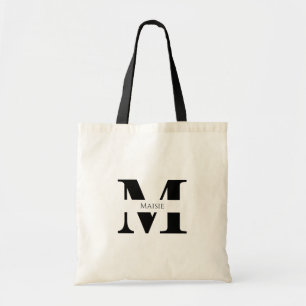 Elegant Eenvoudig Modern Zwart Persoonlijk Monogra Tote Bag