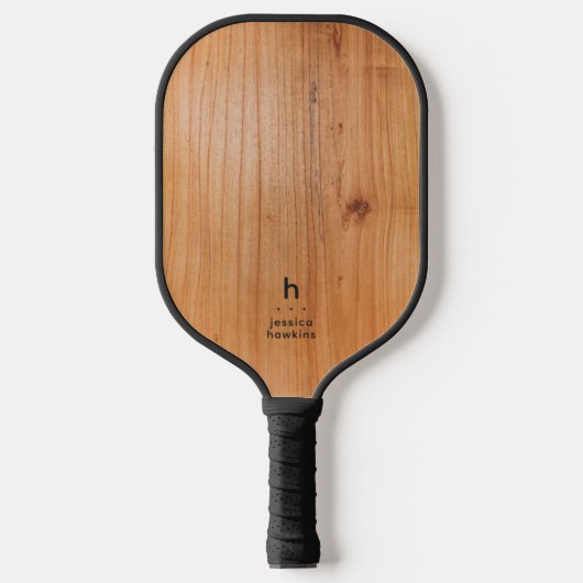 Elegant Eenvoudig Monogram Gouden Hout Persoonlijk Pickleball Paddle (Voorkant)
