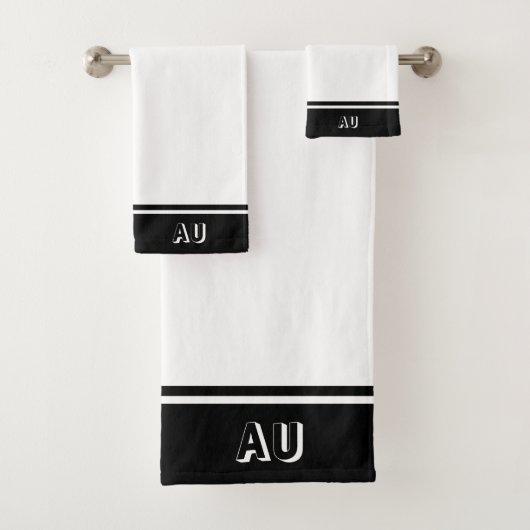 Elegant Eenvoudig Monogram op Zwart & Wit Bad Handdoek (Insitu)