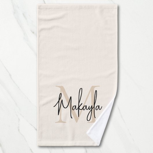 Elegant Eenvoudig Monogram Script Naam Beige Handdoek
