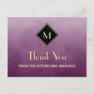 Elegant eenvoudig Paars met Gold Monogram Hartelij Briefkaart