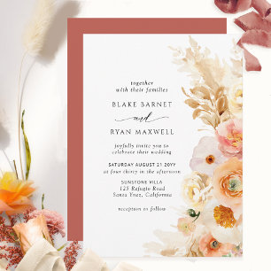Elegant, eenvoudig peach Blush crème and Rust Wedd Kaart