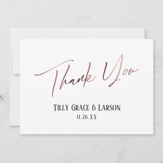 Elegant eenvoudig Roos Gold Moderne handschrift Bedankkaart (Voorkant)