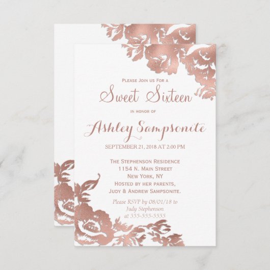 Elegant Eenvoudig Roos Goud Wit Bloemen Zoet 16 Kaart (Voorkant / Achterkant)