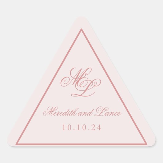 Elegant eenvoudig roze monogram driehoek sticker (Voorkant)