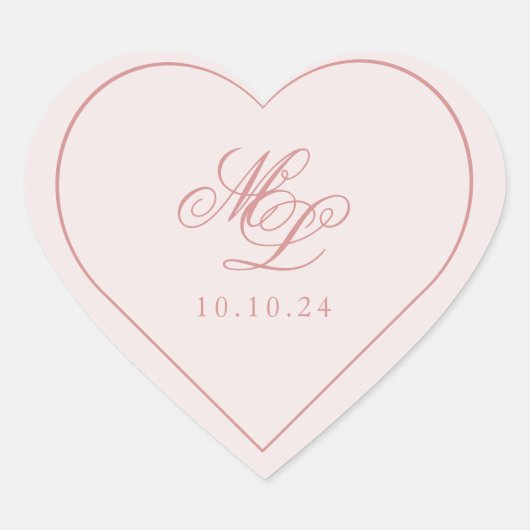 Elegant eenvoudig roze monogram hart sticker (Voorkant)