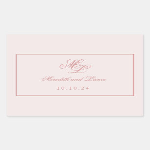 Elegant eenvoudig roze monogram rechthoekige sticker