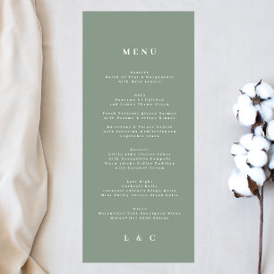 Elegant Eenvoudig Salie Groen Wit Monogram Menu