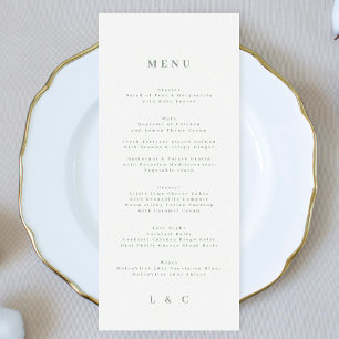 Elegant Eenvoudig Salie Groen Wit Monogram Menu