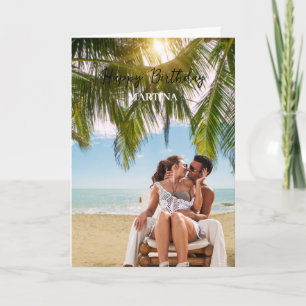 Elegant Eenvoudig Script Aangepaste Foto Gelukkige Kaart