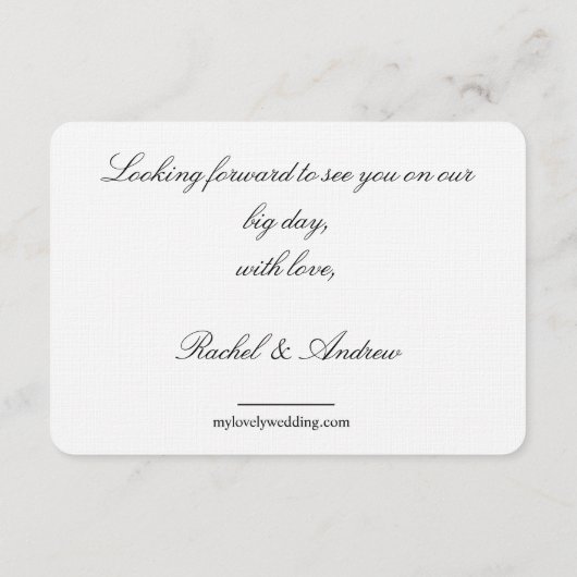 Elegant Eenvoudig Script Bruiloft Details QR Code Informatiekaartje (Achterkant)