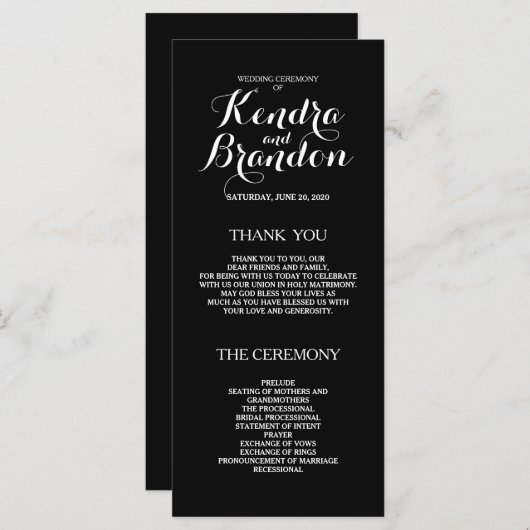 Elegant eenvoudig zwart aangepaste bruiloft progra programma (Voorkant / Achterkant)