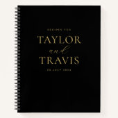 Elegant Eenvoudig Zwart en Goud Pas getrouwd Recep Notitieboek (Voorkant)