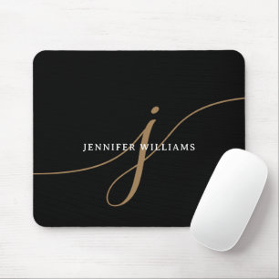 Elegant Eenvoudig Zwart en Goud Schrift Monogram Muismat