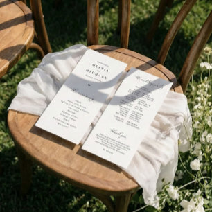 Elegant Eenvoudig Zwart & Wit Hart Trouwfeest Programma