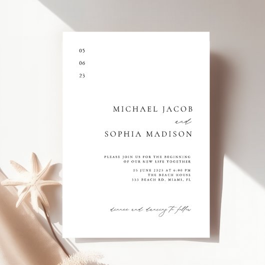 Elegant Eenvoudig Zwart & Wit Minimalistisch Huwel Kaart