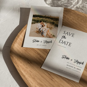 Elegant Eenvoudig Zwart & Wit Modern Fotohuwelijk Save The Date