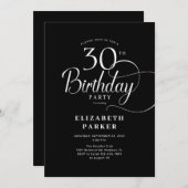 Elegant Eenvoudig Zwart Wit Script 30e Verjaardag Kaart (Voorkant / Achterkant)