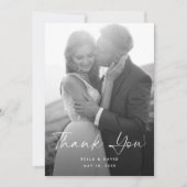 Elegant Eenvoudig Zwart Wit Script Foto Bruiloft Bedankkaart (Voorkant)