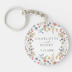 Elegant Eenvoudige Bloemen Wildbloemen Bruiloft Sleutelhanger